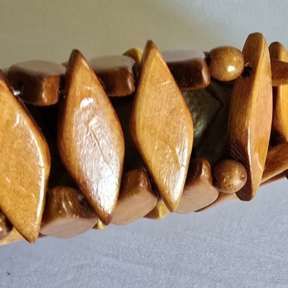 Mini 5" Wooden Patchwork Clutch Purse Beaded Pieced Wood Boho Wood Micro - Picture 7 of 12